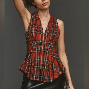 Anthropologie Red Plaid Sleeveless Blouse